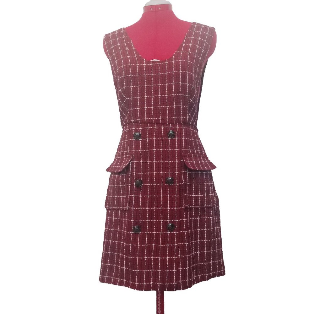 Joe Fresh Red White And Black Bouclé Apron Skirtall Overall Pinafore Dress US XS